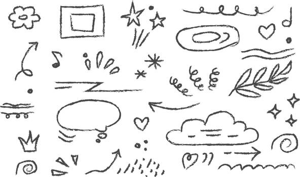 Minimalist Hand Drawn Abstract Doodle Sketch Elements in Charcoal Line Art Style vector