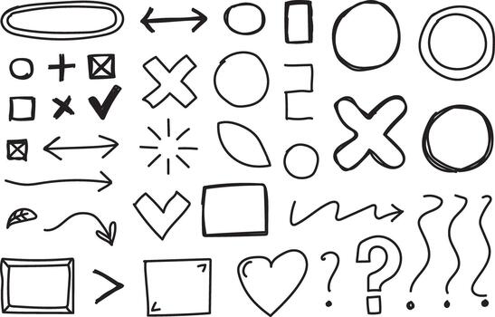 Abstract Geometric Hand Drawn Shape Doodle Icon Set in Minimal Line Art Design vector