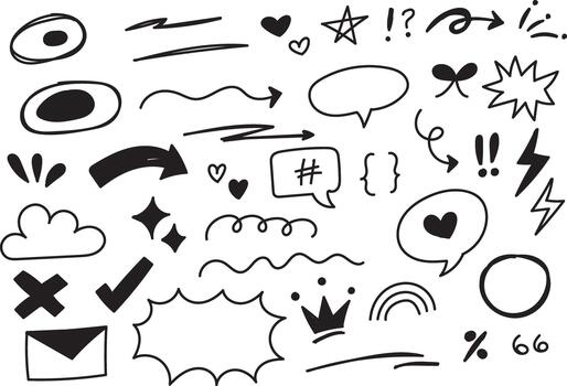 Modern Hand Drawn Doodle Symbol and Arrow Element Set in Fun Line Art Sketch Style vector