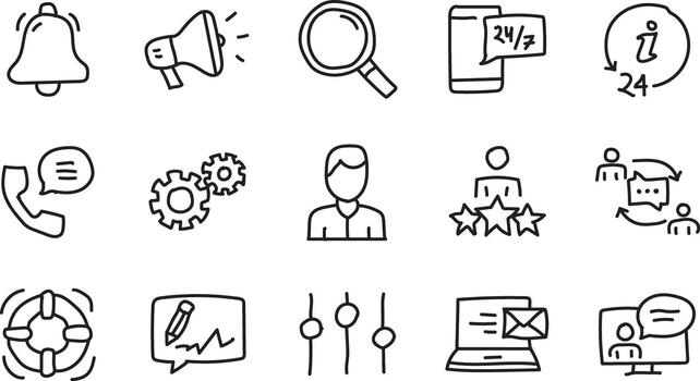 un conjunto de íconos ese incluir un teléfono, un campana, y un micrófono vector