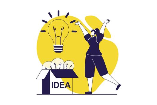 Finding ideas web concept with flat people for website design. Woman making research and brainstorming, finding creative decision and improvement, searching solving and insights. illustration. vector