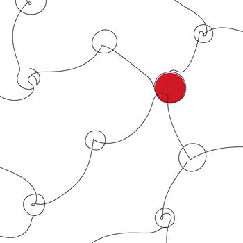 A diagram of a network with a red dot vector
