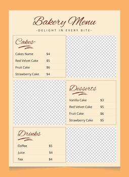 Modern Bakery Menu Template Editable Cake, Dessert, and Drink Menu Design vector