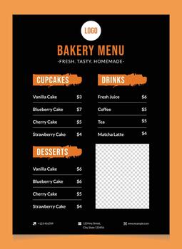 Modern Bakery Menu Template Cafe Dessert Menu Printable Bakery Price List Design vector