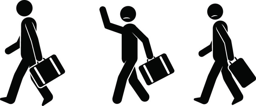 Illustration of three stick figures walking with a briefcase isolated on white background vector