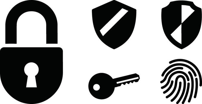 Illustration of security icons set with padlock, shield, key and fingerprint vector