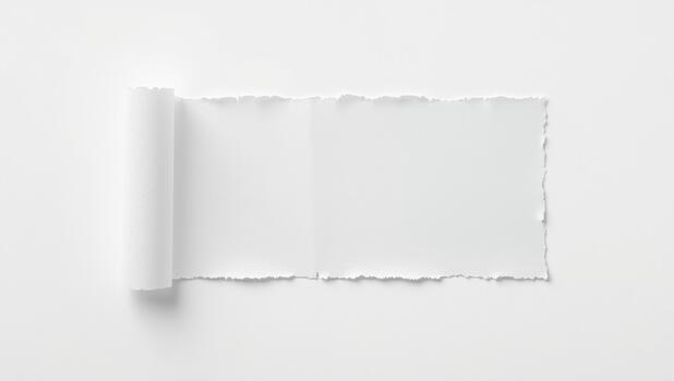 Blank white paper with torn edges on a white background photo
