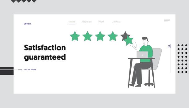 Ranking Evaluation and Rating Classification Landing Page Template. Businessman Character Click on Stars in Pc to Increase Rate, Give Review or Feedback to Internet Service. Linear Illustration vector