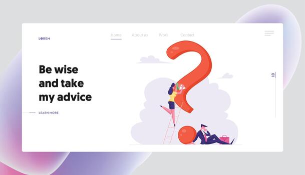 Doubts and Confusion Landing Page Template. Thoughtful and Doubtful Little Characters Thinking Under Huge Question Mark. People Solving Problem Searching Solution, FAQ. Cartoon Illustration vector