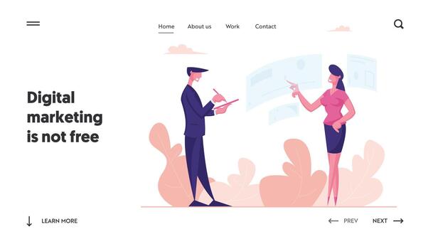 Virtual Augmented Reality Landing Page Template. Female Character Touching Interactive Interface for Working or Searching Data. Futuristic Vr Technology in Business. Cartoon People Illustration vector