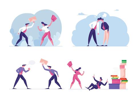 Set of Business Characters Enemies or Opponents Arguing and Staring at Each Other. Work Conflict Between Colleagues vector