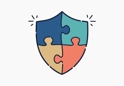 Concept of teamwork and unity represented by a shield-shaped jigsaw puzzle vector