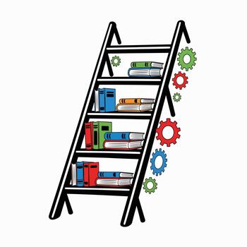 Ladder bookshelf with gears symbolizing growth and progress vector