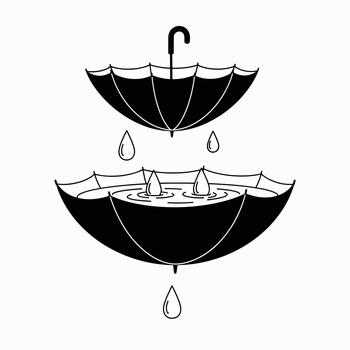 Two umbrellas one with rain falling into it and one upside down vector