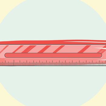 Close-up image of a red ruler with measurement markings against a muted background vector