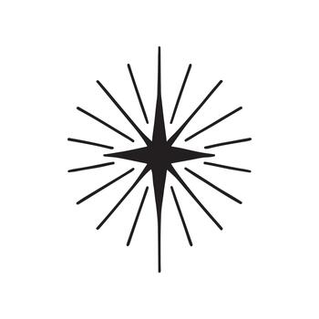 A stylized black starburst with radiating lines on a white background, resembling a guiding light or a celestial event vector