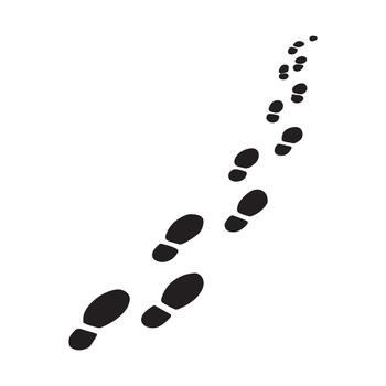 A dynamic graphic representation of a winding trail of individual shoe prints, symbolizing progress, following a path, and the continuous journey of life, moving forward vector