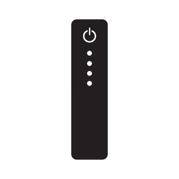 Minimalist flat design icon of a portable electronic device, featuring a universal power symbol and three illuminated dots indicating battery charge status or energy level vector