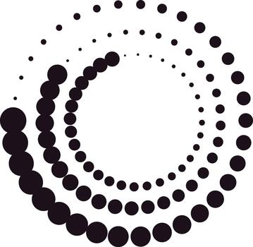 Black dots creating evolving spiral pattern design vector
