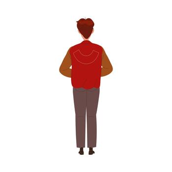 Man Character in Jacket Standing Back View Illustration vector