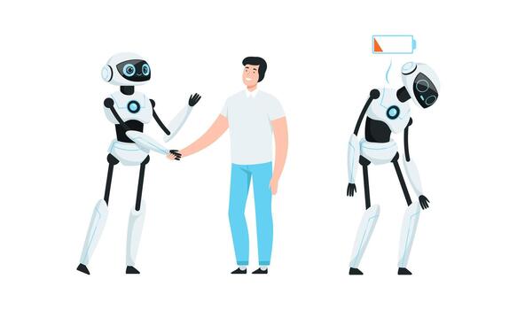 Cybernetic robotic cyborgs set. Artificial intelligence technology cartoon illustration vector