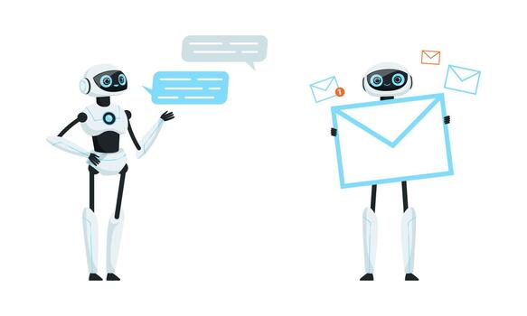 humanoide androides colocar. robot y artificial inteligencia dibujos animados ilustración vector