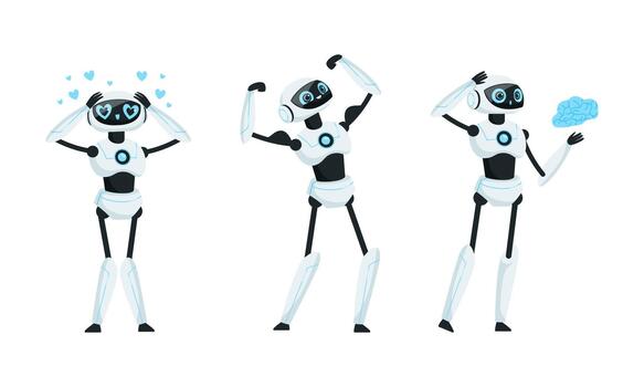 Humanoid robots set. Cybernetic robotic cyborgs, artificial intelligence concept cartoon illustration vector