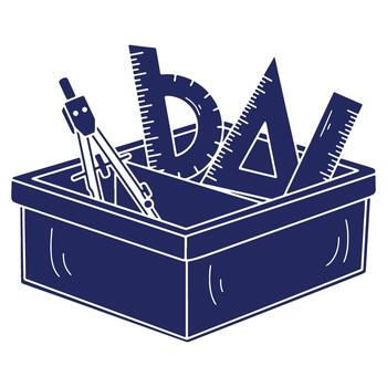 Drafting tools in a box for creative design work and architectural planning drawing instruments for precision and accuracy vector