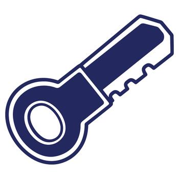 Simple Key Illustration in Dark Blue Representing Security and Access Control with Keyhole Detail and Serrated Edge Design vector