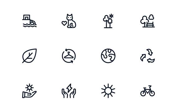 Functional Nature and Environment Icon Library enabling Eco-Friendly Apps, Wildlife Tracking, and Forest Management vector