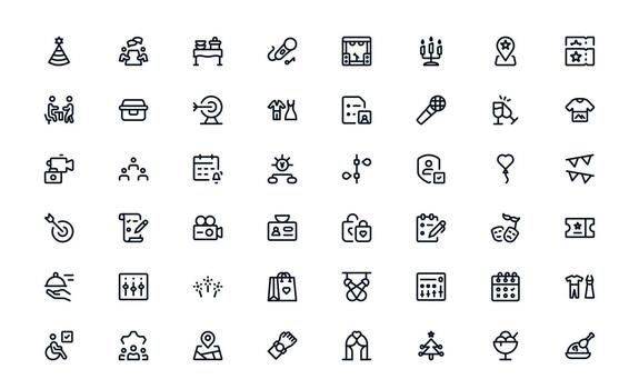 Clean Event Planning Icon Bundle guiding Event Scheduling, Venue Management, and Planning Interfaces vector