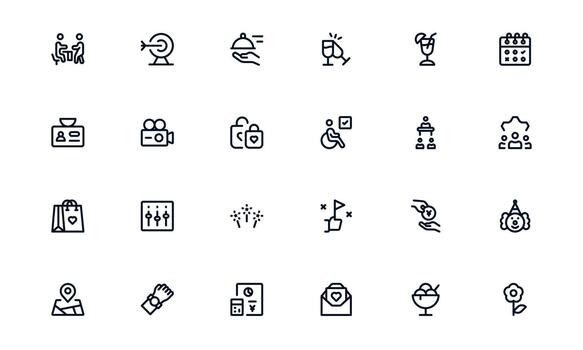 Stylish Event Planning Icon Library exploring Calendar Management, Event Apps, and Scheduling Tools vector