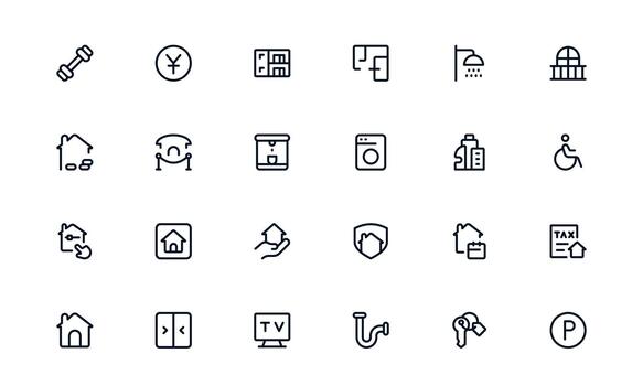 Functional Property and Real Estate Icon Library enabling Housing Apps, Property Dashboards, and Real Estate Platforms vector