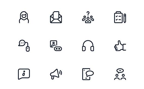 Functional Customer Support Service Icon Library enabling Support Apps, Ticket Management Tools, and Service Platforms vector