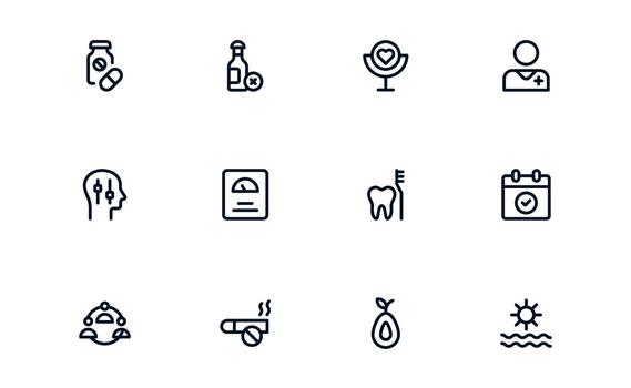 Stylish Lifestyle Icon Library exploring Daily Routines, Lifestyle Apps, and Activity Tracking Tools vector