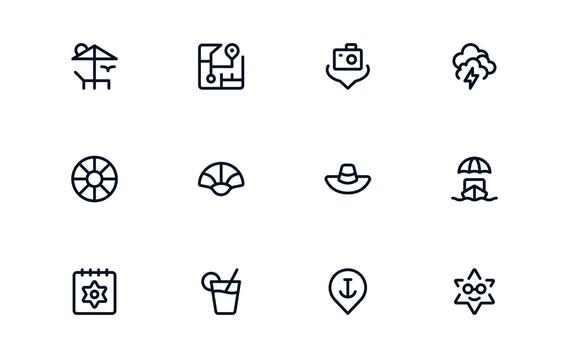 Functional Travel Reservation and Trip Planning Icon Library enabling Travel Apps, Reservation Dashboards, and Booking Platforms vector