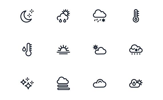 Professional Weather Forecast Icon Library exploring Weather Apps, Daily Forecasts, and Temperature Charts vector