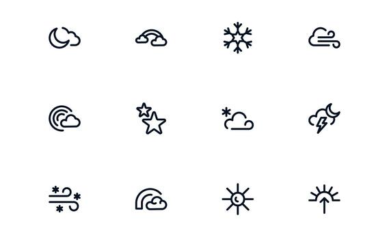 Functional Weather Forecast Icon Library enabling Storm Alerts, Temperature Graphs, and Weather Tracking vector