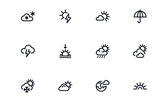 Creative Weather Forecast Icon Bundle creating Storm Alerts, Rain Predictions, and Temperature Tracking vector