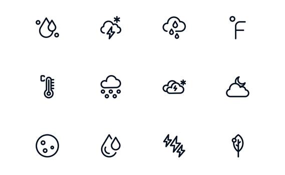 Elegant Weather Forecast Icon Library illustrating Weather Maps, Forecast Dashboards, and Climate Tools vector