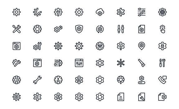 Professional Settings and Maintenance Icon Library exploring System Management, Control Panels, and Maintenance Dashboards vector