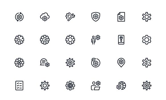 creativo ajustes y mantenimiento icono paquete visualizante mantenimiento aplicaciones, ajustes tableros de instrumentos, y sistema administración vector