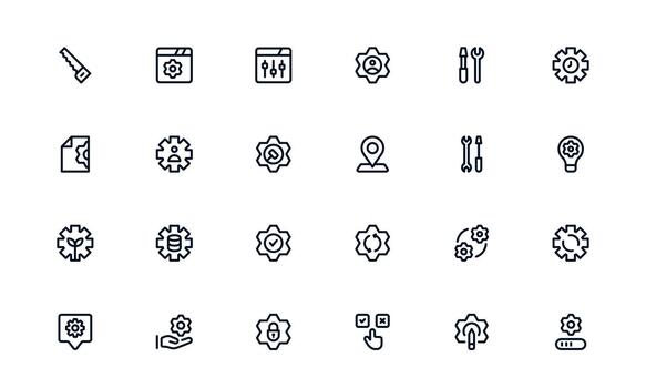 interactivo ajustes y mantenimiento icono paquete mostrando sistema herramientas, mantenimiento interfaces, y configuración aplicaciones vector