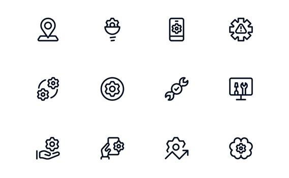 Clean Settings and Maintenance Icon Bundle guiding Maintenance Dashboards, System Apps, and Control Tools vector