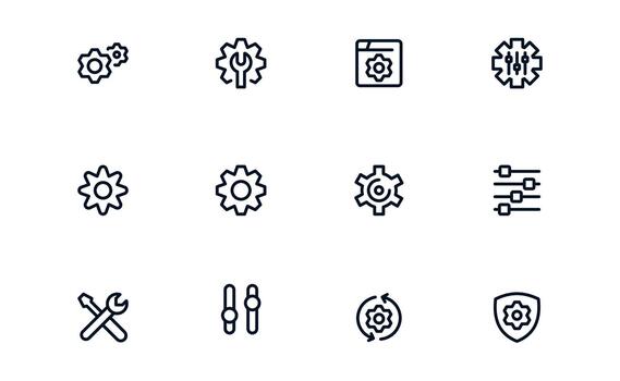 Dynamic Settings and Maintenance Icon Collection mapping System Maintenance, Configuration Panels, and Control Apps vector