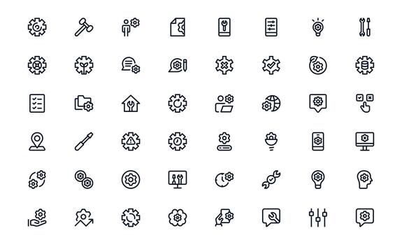 Minimal Settings and Maintenance Icon Pack showing Settings Interfaces, Maintenance Tools, and System Management vector