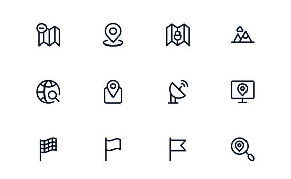 Functional Map Icon Library enabling Route Planning, Travel Apps, and Geographic Information Systems vector