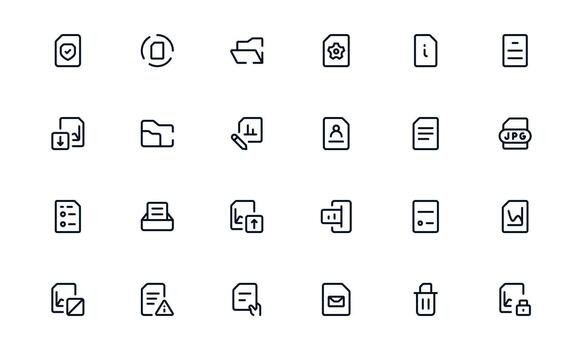 Functional Document Processing and Workflow Management Icon Library enabling Task Tracking, Productivity Apps, and Workflow Platforms vector