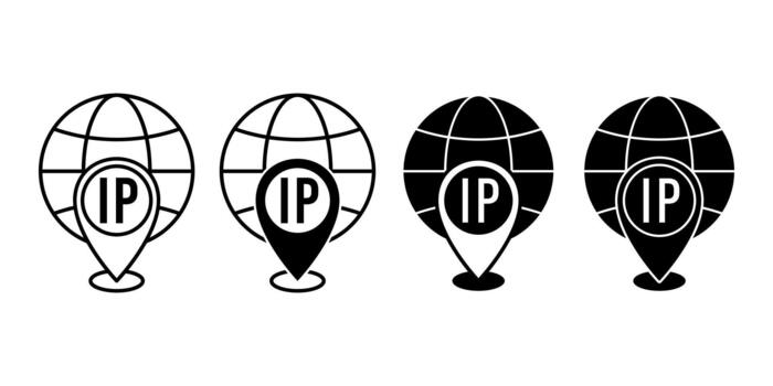 IP Address Black Icon Bundle for Network Identification and Internet System Design vector