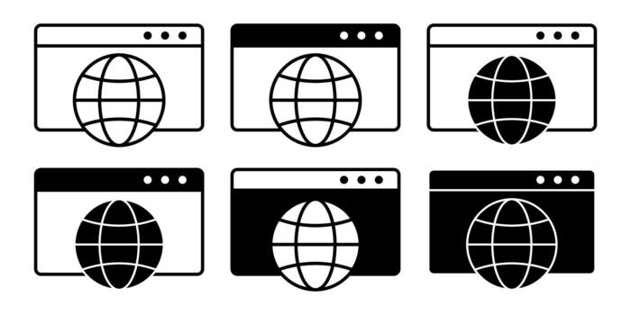 web navegador negro icono haz para Internet surf y en línea buscar concepto vector